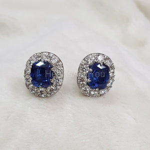 2ct Cushion Cut Simulated Blue Sapphire Halo Stud Earrings 14k White Gold Plated