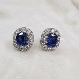 2ct Cushion Cut Simulated Blue Sapphire Halo Stud Earrings 14k White Gold Plated