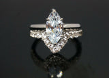 4Ct Marquise Cut Diamond Bridal Set Solitaire Ring V Band 14K White Gold Finish