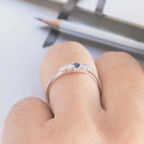 0.5ct Round Cut Blue Sapphire Engagement Ring Five Stone 14k White Gold Finish