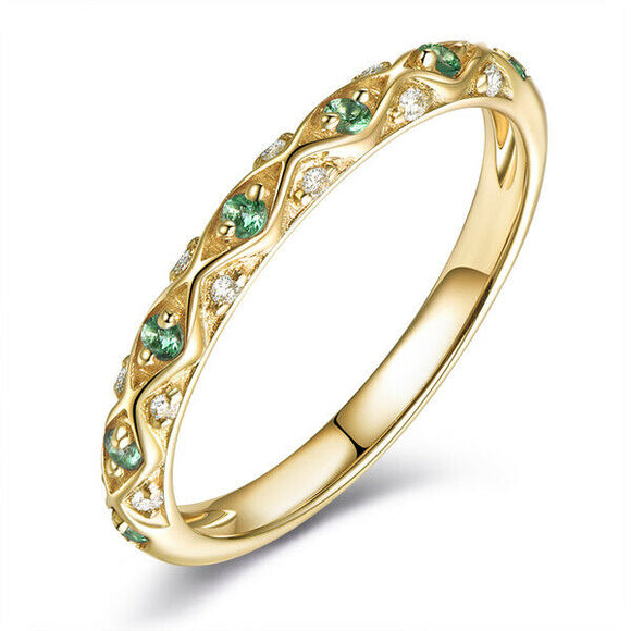 1.5ct Round Cut Green Emerald Wedding Band Vintage Stackable 14k YellowGold Over