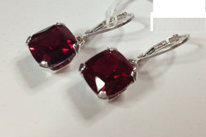 2ct Dangle Earrings Cushion Cut Ruby Solitaire Leverback 14k White Gold Finish