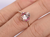 1.2ct Oval Cut Morganite Ruby Diamond Accents Engagement Ring 14k Rose Gold Over