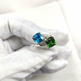 2ct Engagement Ring Cushion Green Emerald Two Stone Bypass 14k White Gold Finish