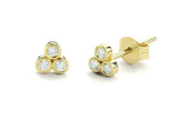 Three Stone Stud Earrings 0.4ct Round Cut VVS1D Diamond 14k Yellow Gold Finish