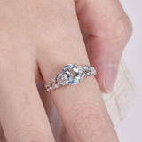 1.9ct Oval Cut Blue Aquamarine Leaf Design Engagement Ring 14k White Gold Finish