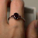 1ct Oval Cut Red Garnet Engagement Ring Trilogy Minimalist 14k White Gold Finish