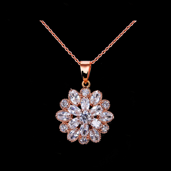 4ct Round Cut Diamond Floral Design for Women Pendant Chain 14k Rose Gold Finish