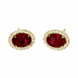 1.5ct Oval Cut Pink Ruby Diamond Halo Stud Earrings 14k Yellow Gold Finish