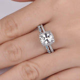 2.3ct Cushion Cut Diamond Engagement Ring Halo Bridal Set 14k White Gold Finish