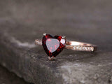 1.5ct Heart Cut Red Garnet Solitaire with Round Accent Ring 14k Rose Gold Finish