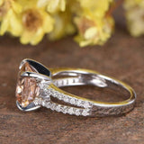 2ct Cushion Cut Peach Morganite Split Shank Engagement Ring 14k WhiteGold Finish