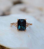 1.6ct Engagement Ring Radiant London Blue Topaz Diamond Petite 14k RoseGold Over