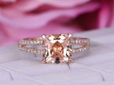 1.7ct Cushion Cut Peach Morganite Engagement Ring Split Shank 14k Rose Gold Over