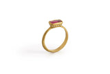 0.5ct Baguette Cut Pink Ruby Engagement Ring Hidden Halo 14k Yellow Gold Finish