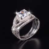 2.6ct Cushion Cut Diamond Engagement Ring 14k White Gold Finish Halo Trio Set