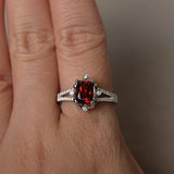 1ct Cushion Cut Red Garnet Engagement Ring 14k White Gold Finish Split Shank