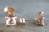 0.5ct Princess Cut Peach Morganite Classic Stud Earring 14k Rose Gold Finish New