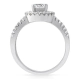 1.2ct Round Cut Diamond Engagement Ring Halo Split Shank 14k White Gold Finish