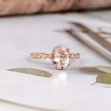 1.5ct Oval Cut Peach Morganite Round Accents Engagement Ring 14k Rose Gold Over