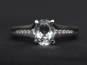 2ct Oval Cut Diamond Solitaire with Round Accent Ring 14k White Gold Finish