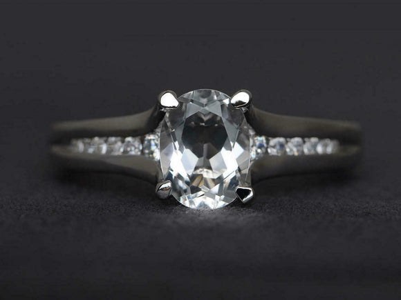 2ct Oval Cut Diamond Solitaire with Round Accent Ring 14k White Gold Finish