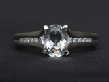 2ct Oval Cut Diamond Solitaire with Round Accent Ring 14k White Gold Finish