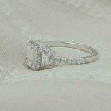 2.5ct Emerald Cut Diamond Halo Ring 14k White Gold Finish with Round Accents