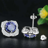 2.5ct Stud Earrings Round Cut Blue Tanzanite Diamond Floral 14k WhiteGold Finish