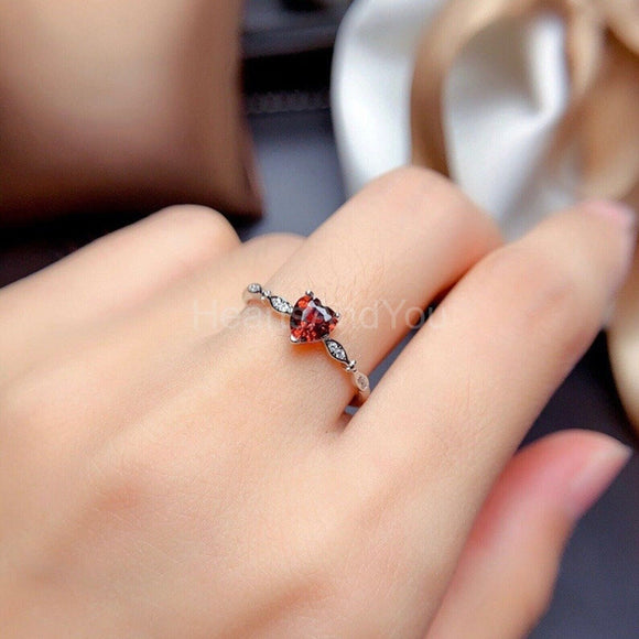 0.6ct Heart Cut Simulated Red Garnet Minimalist Ring 14k White Gold Plated