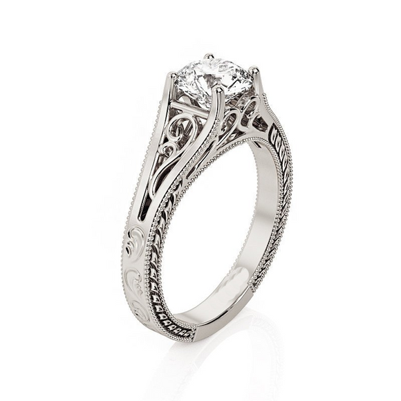 1.2ct Round Cut Diamond Engagement Ring 14k White Gold Finish Antique Filigree