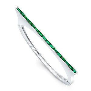 7Ct Baguette Cut Green Emerald Thin Elegant Bangle Bracelet 14K White Gold Over