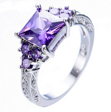 3Ct Princess Cut Amethyst Vintage Solitaire Engagement Ring 18K White Gold Over