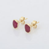 0.9ct Stud Earrings Oval Cut Pink Ruby Solitaire Design 14k Yellow Gold Finish