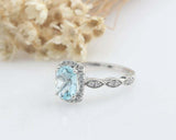 2.2ct Oval Cut Blue Aquamarine Engagement Ring Diamond Halo 14k WhiteGold Finish