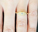 1ct Round Diamond Engagement Ring Vintage Inspired Trilogy 14k Yellow Gold Over