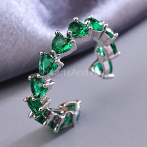 2ct Heart Cut Simulated Green Emerald Stylish Wedding Band 14k White Gold Plated