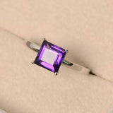 1ct Princess Cut Purple Amethyst Engagement Ring Solitaire 14k White Gold Finish