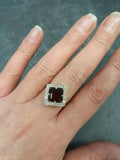 2ct Engagement Ring Asscher Cut Red Garnet Diamond Halo 14k White Gold Finish