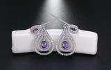 2.9ct Pear Cut Purple Amethyst Halo Water Drop Earrings 14k White Gold Finish