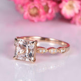 1.5ct Princess Cut Peach Morganite Accents Solitaire Ring 14k Rose Gold Finish