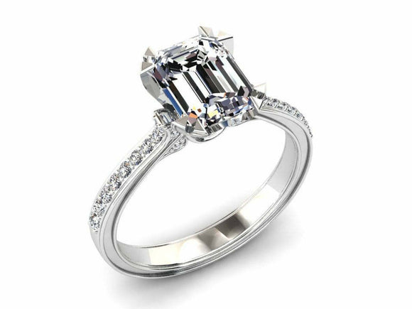 2ct Emerald Cut Diamond Engagement Ring Solitaire with Accent 14k WhiteGold Over