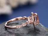 2.6ct Oval Cut Peach Morganite Halo Diamond Accents Ring 14k Rose Gold Finish