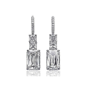 4ct Emerald Asscher Cut Diamond Stylish Diva Drop Earrings 14k White Gold Finish