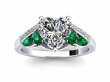 2ct Heart Cut Diamond Art Deco Emerald Accent Engagement Ring 14k WhiteGold Over