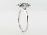 2.7ct Princess Cut Blue Sapphire Art Deco Milgrain Ring 14k White Gold Finish