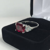 2.5ct Emerald Cut Pink Ruby Diamond Trilogy Engagement Ring 14k White Gold Over