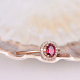 1.5ct Oval Cut Pink Ruby Halo Solitaire Engagement Ring 14k Rose Gold Finish