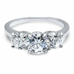 2.3ct Round Cut Diamond Engagement Ring Trilogy Solitaire 14k White Gold Finish