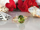 2.1ct Engagement Ring Oval Cut Peridot Round Diamond Accent 14k Yellow Gold Over